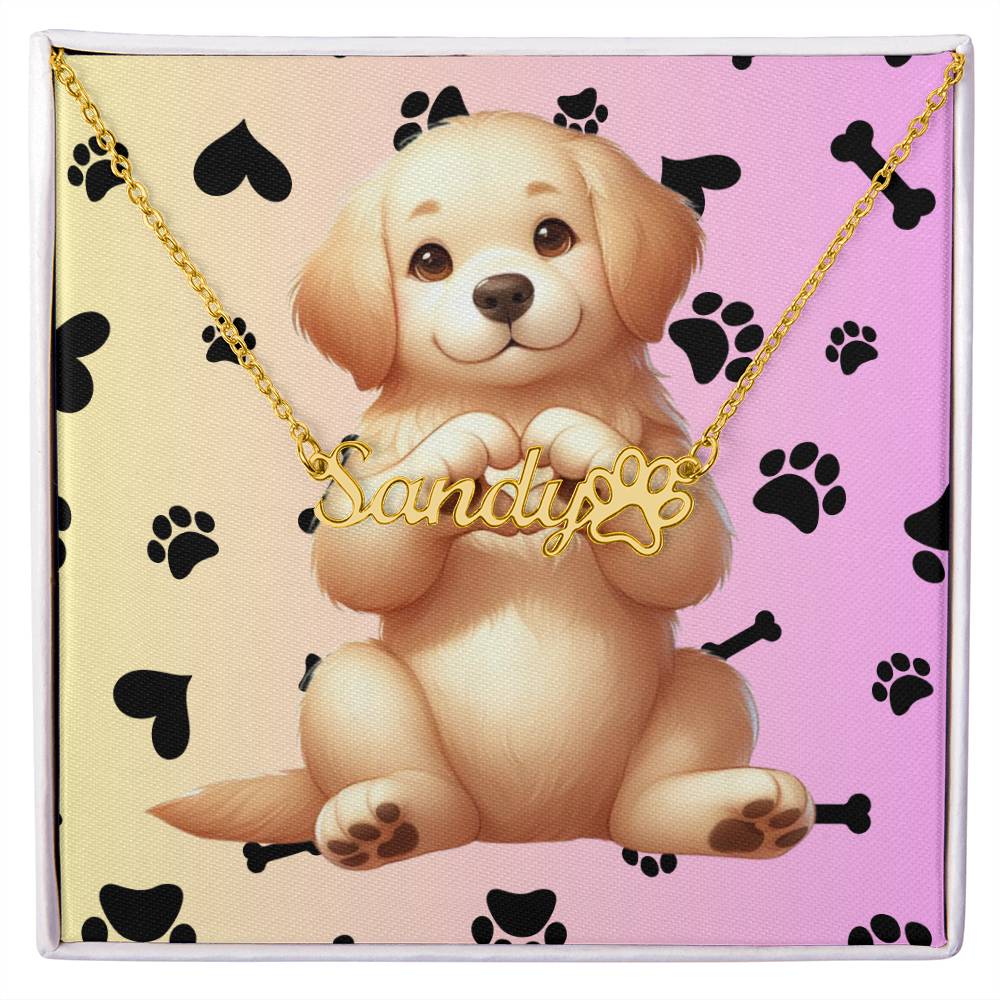 Golden Retriever Dog - Personalized Name Necklace W/Paw Print Symbol - Custom Therapy Animal Jewelry & Keepsake