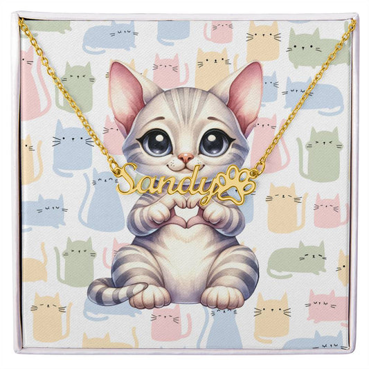 Egyptian Mau Cat - Personalized Name Necklace + Paw Print