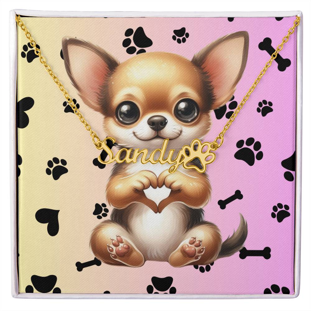 Chihuahua Dog - Personalized Name Necklace W/Paw Print Symbol - Custom Therapy Animal Jewelry & Keepsake