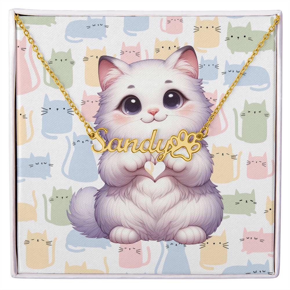 Turkish Van Cat - Personalized Name Necklace + Paw Print
