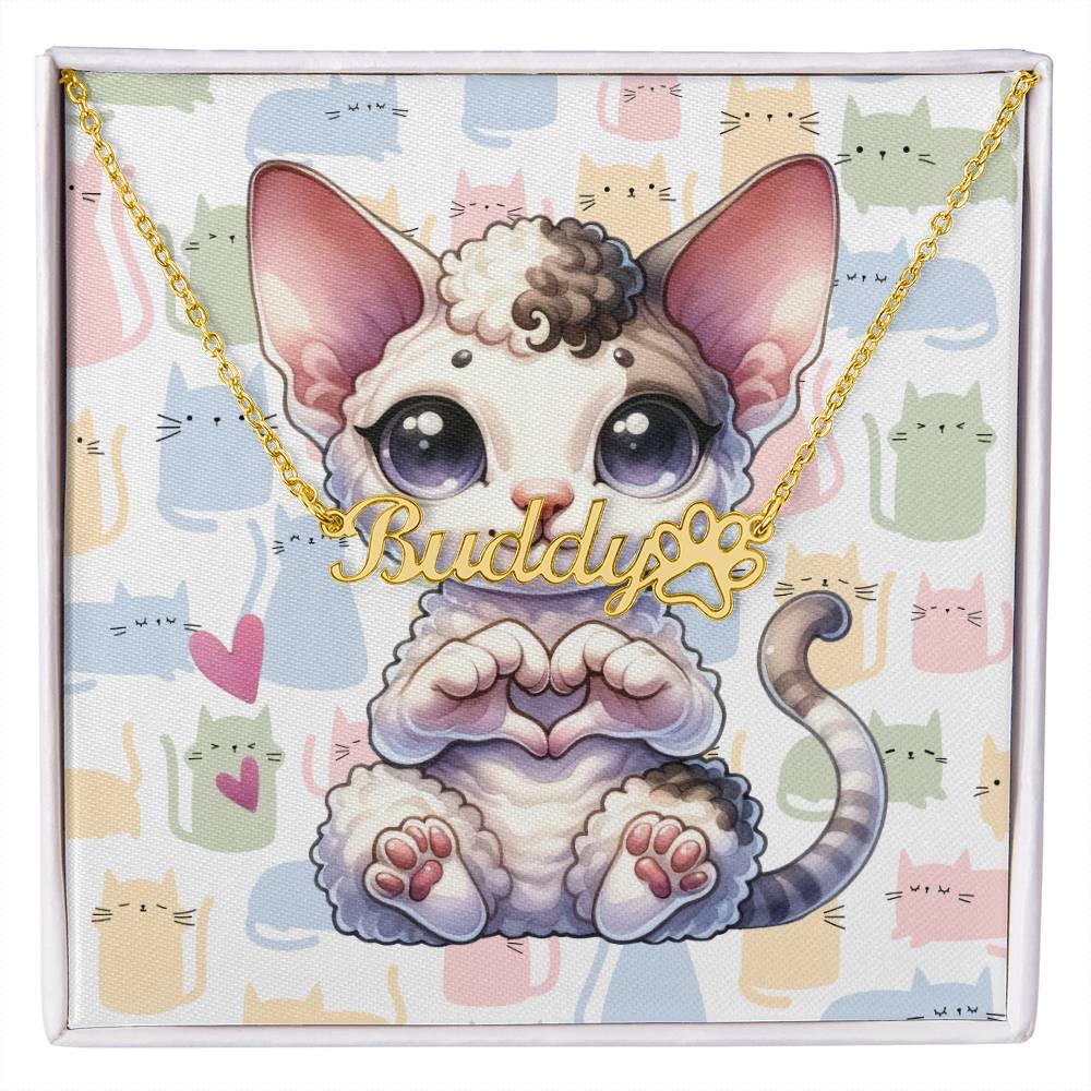 Cornish Rex Cat Personalized Name Necklace with Paw Print Custom Cat Jewelry Personalized Gift