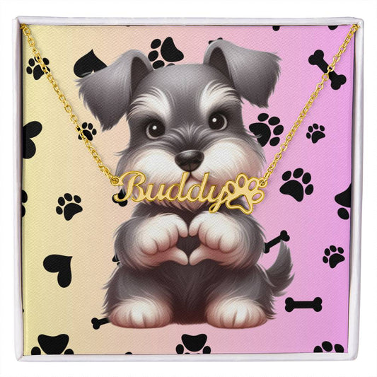 Miniature Schnauzer Dog - Personalized Name Necklace W/Paw Print Symbol - Custom Therapy Animal Jewelry & Keepsake