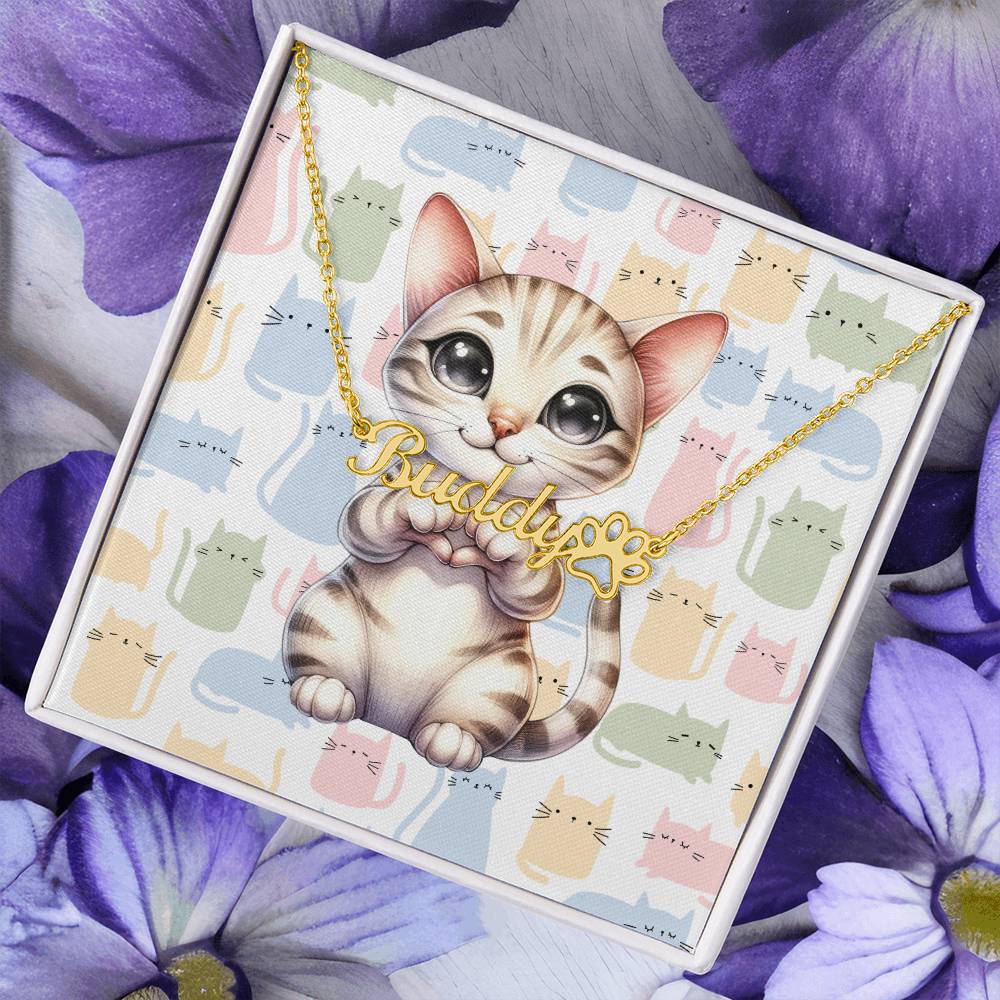 Ocicat Cat - Personalized Name Necklace + Paw Print