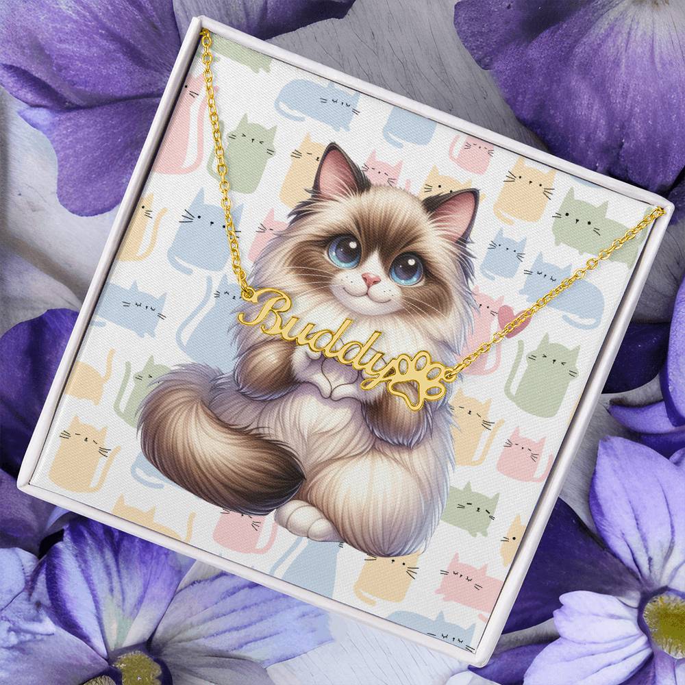 Birman Cat - Personalized Name Necklace + Paw Print