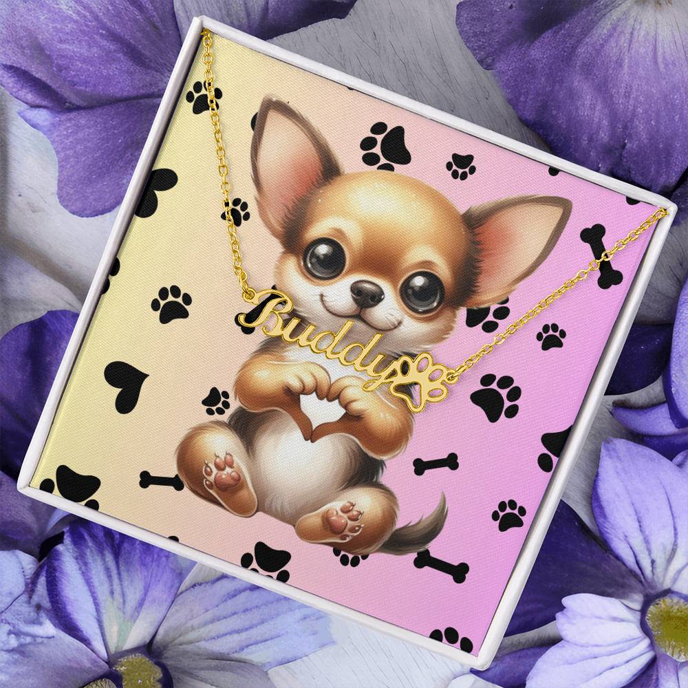 Chihuahua Dog - Personalized Name Necklace W/Paw Print Symbol - Custom Therapy Animal Jewelry & Keepsake