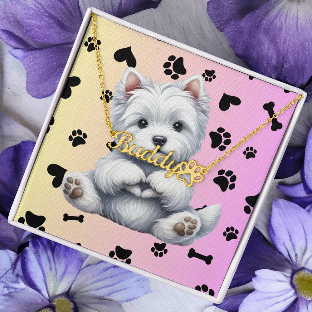 West Highland White Terrier Dog - Personalized Name Necklace W/Paw Print Symbol - Custom Therapy Animal Jewelry & Keepsake