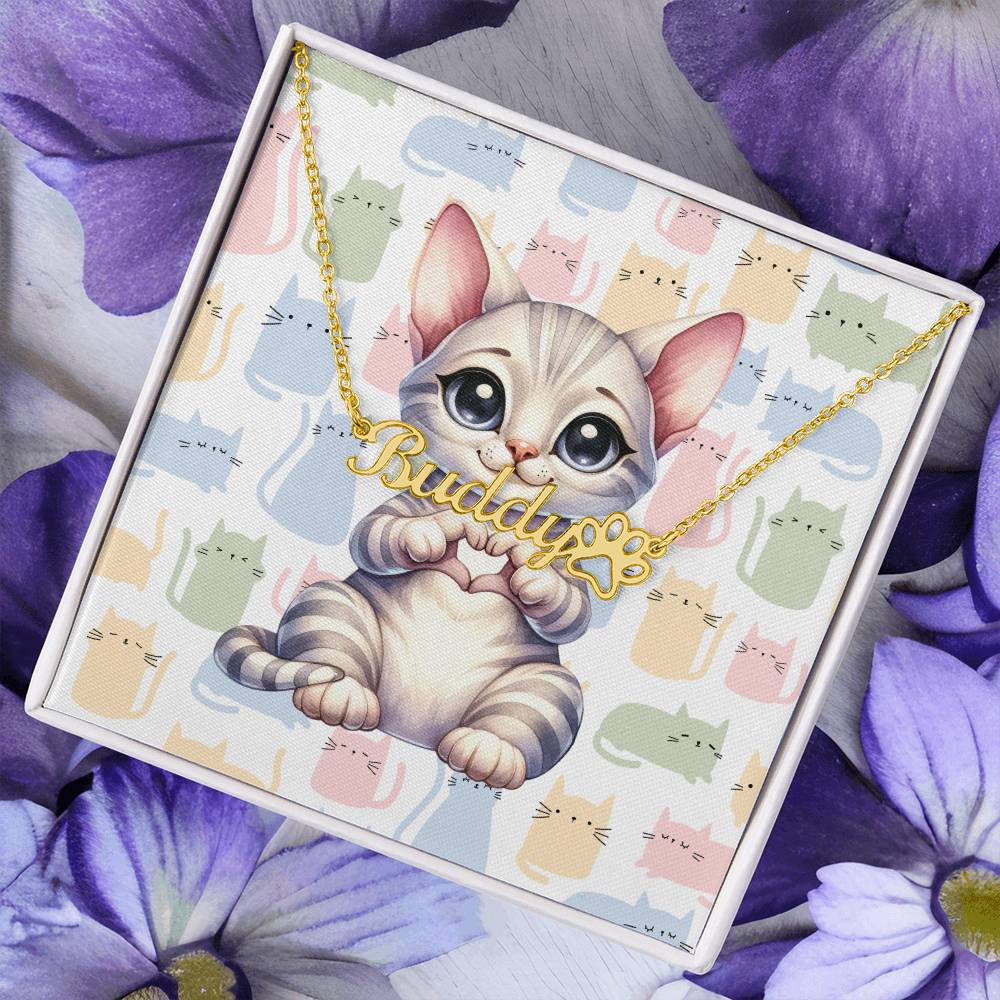 Egyptian Mau Cat - Personalized Name Necklace + Paw Print
