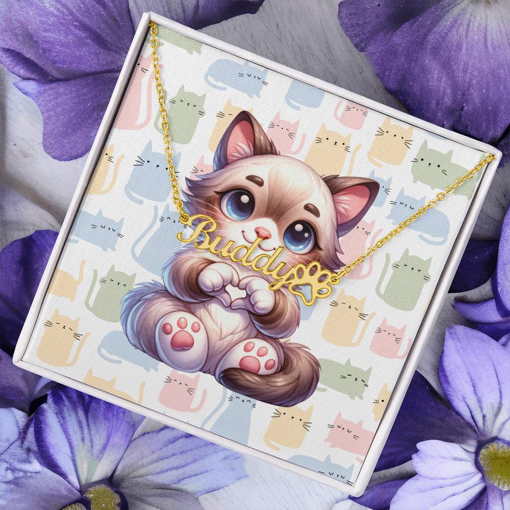Balinese Cat - Personalized Name Necklace + Paw Print