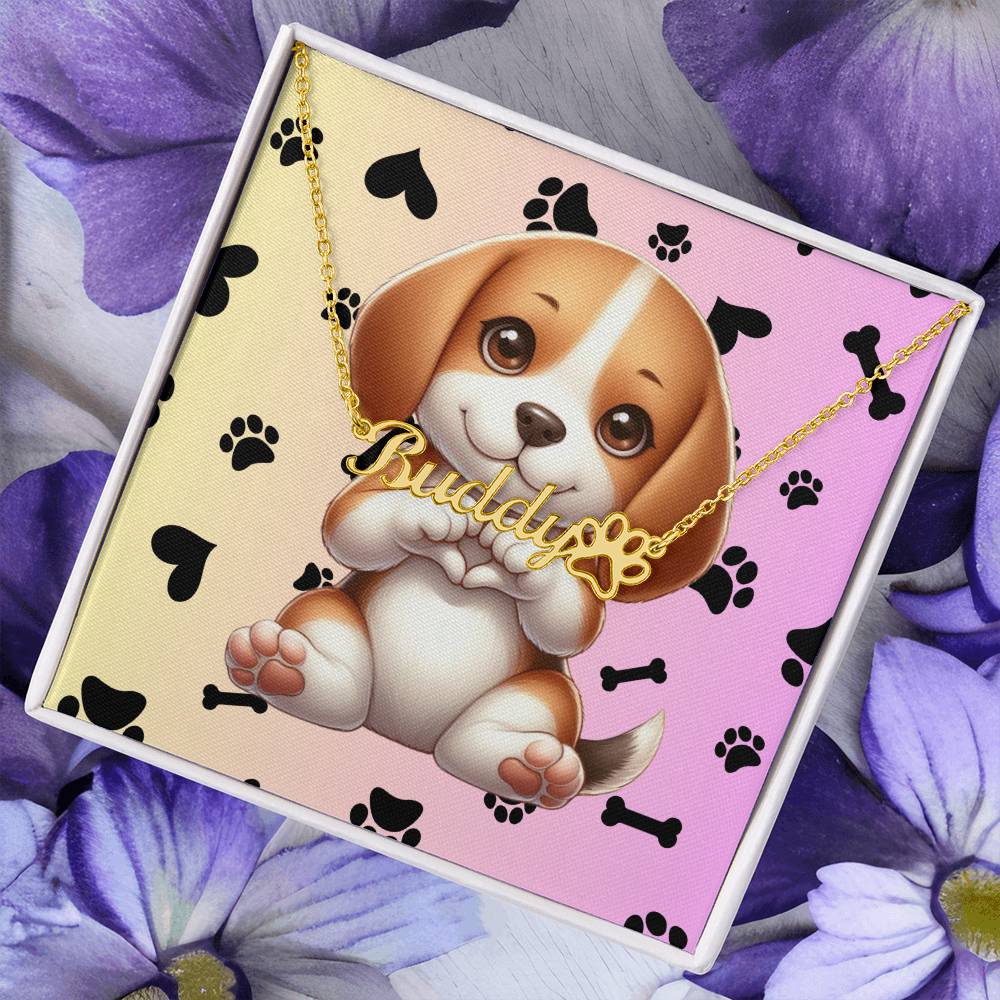 Beagle Dog - Personalized Name Necklace W/Paw Print Symbol - Custom Therapy Animal Jewelry & Keepsake