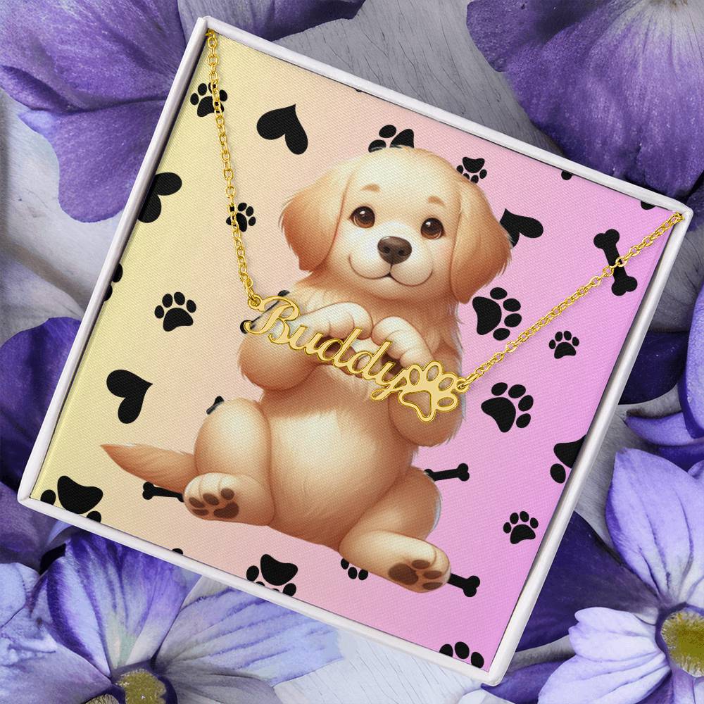 Golden Retriever Dog - Personalized Name Necklace W/Paw Print Symbol - Custom Therapy Animal Jewelry & Keepsake