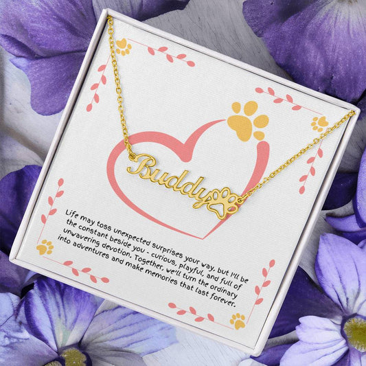 Personalized paw charm necklace celebrating joy in life’s simple moments, inspired by a dog’s playful spirit and loyalty.