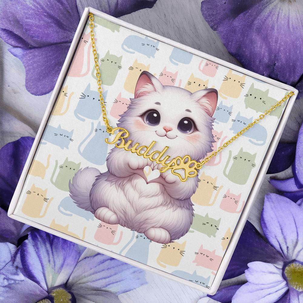 Turkish Van Cat - Personalized Name Necklace + Paw Print
