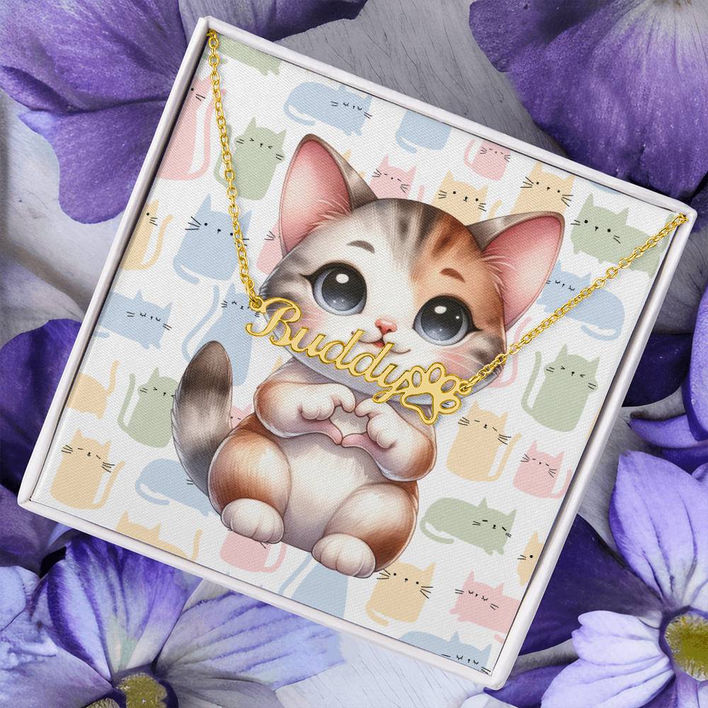 Manx Cat - Personalized Name Necklace + Paw Print
