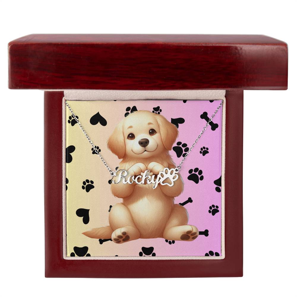 Golden Retriever Dog - Personalized Name Necklace W/Paw Print Symbol - Custom Therapy Animal Jewelry & Keepsake