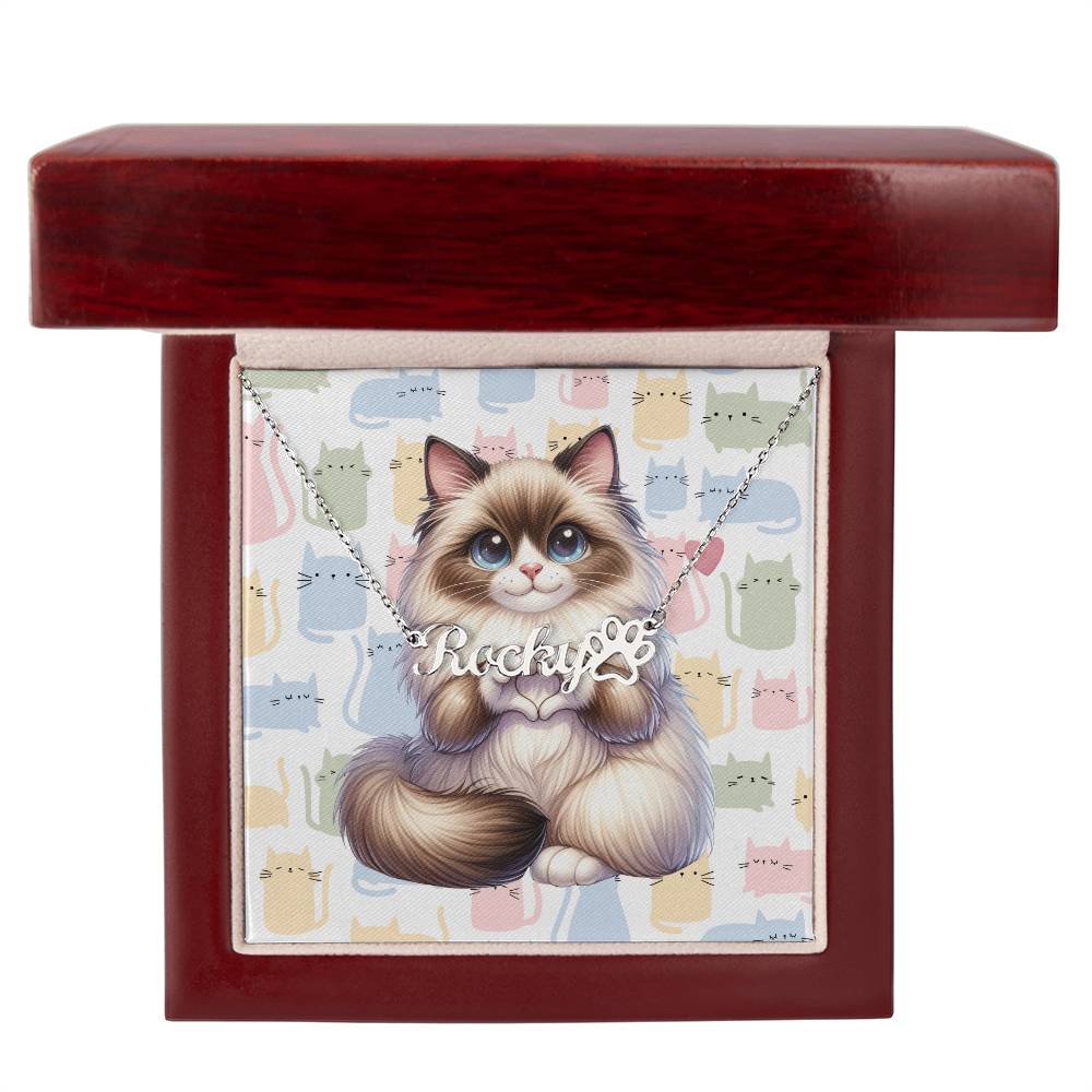 Birman Cat - Personalized Name Necklace + Paw Print