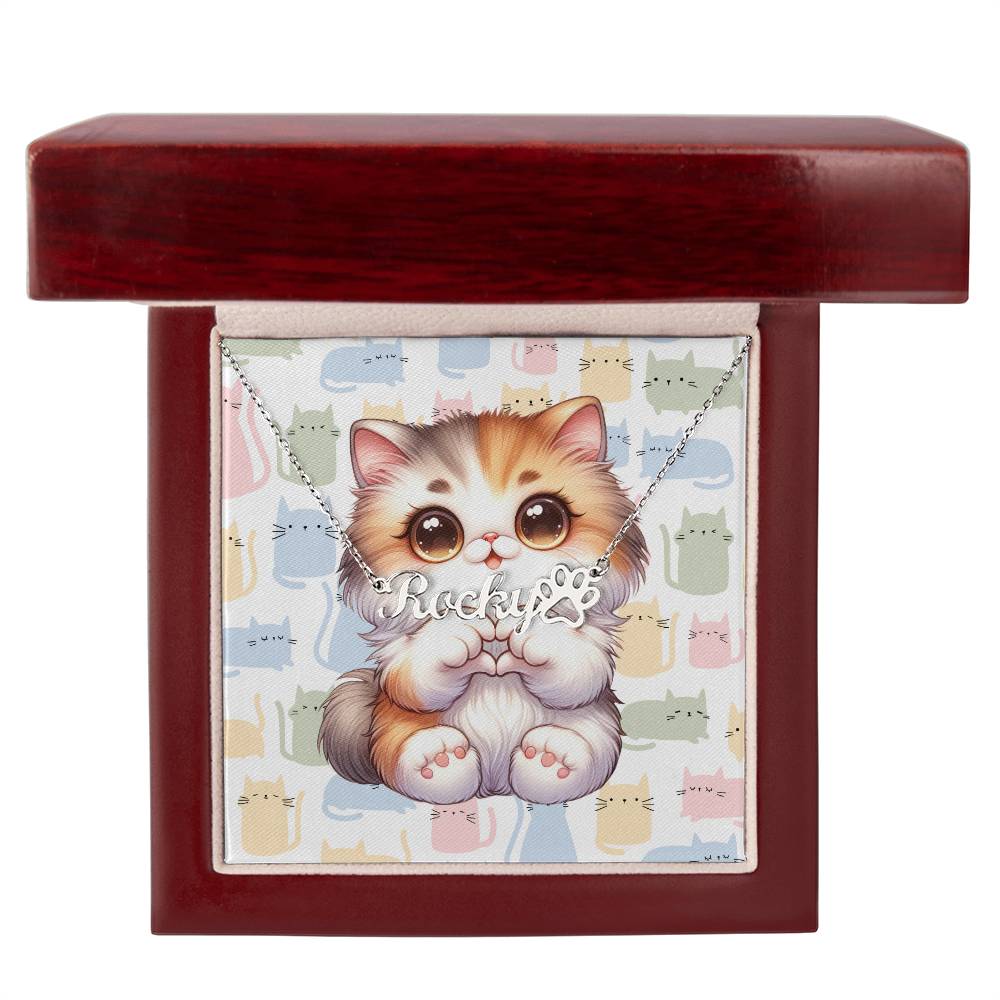 Persian Cat - Personalized Name Necklace + Paw Print