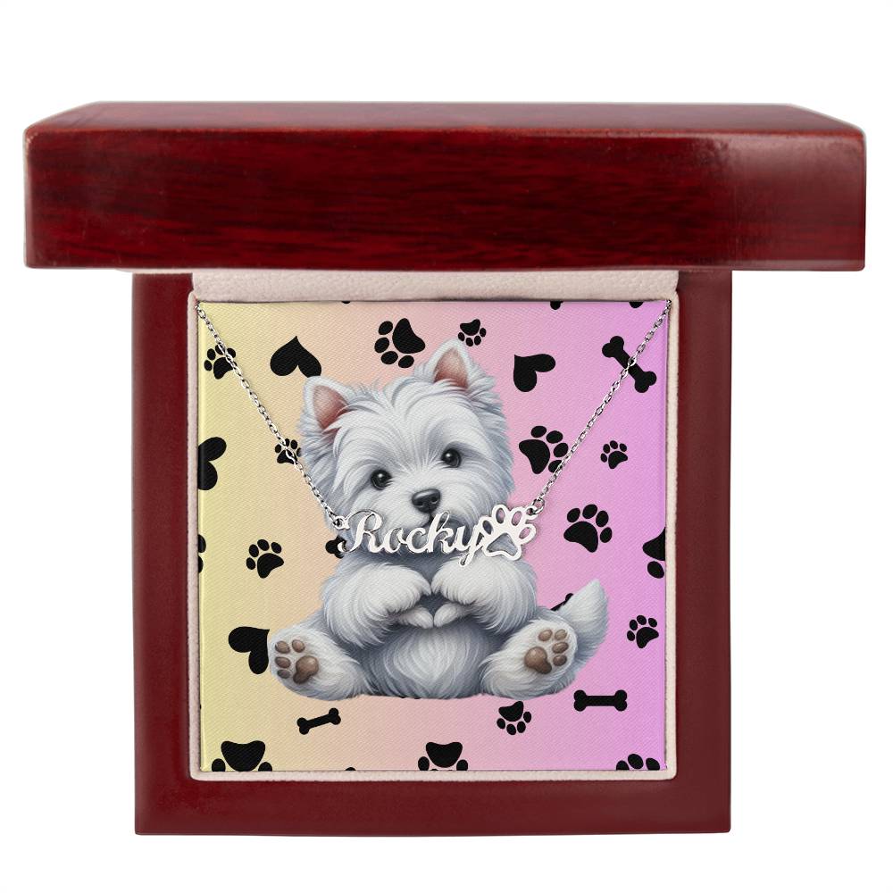 West Highland White Terrier Dog - Personalized Name Necklace W/Paw Print Symbol - Custom Therapy Animal Jewelry & Keepsake