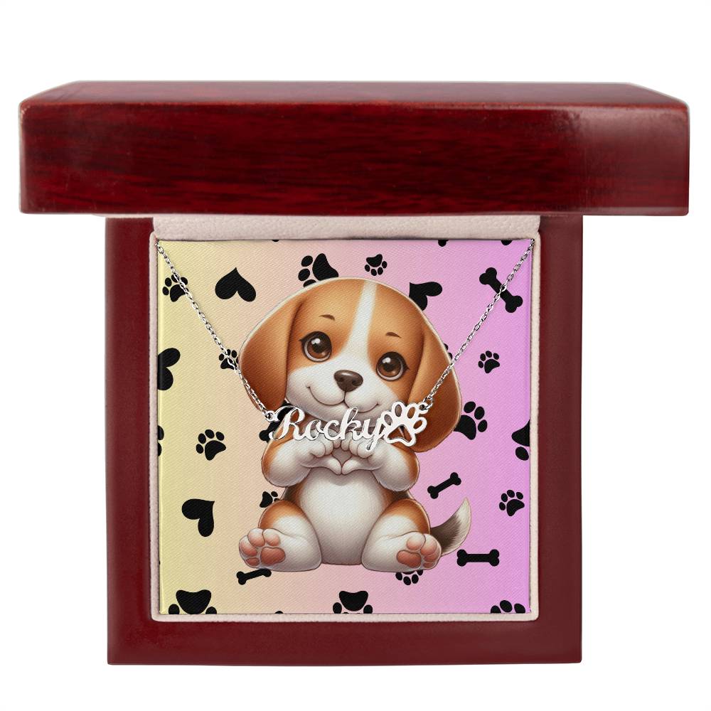 Beagle Dog - Personalized Name Necklace W/Paw Print Symbol - Custom Therapy Animal Jewelry & Keepsake