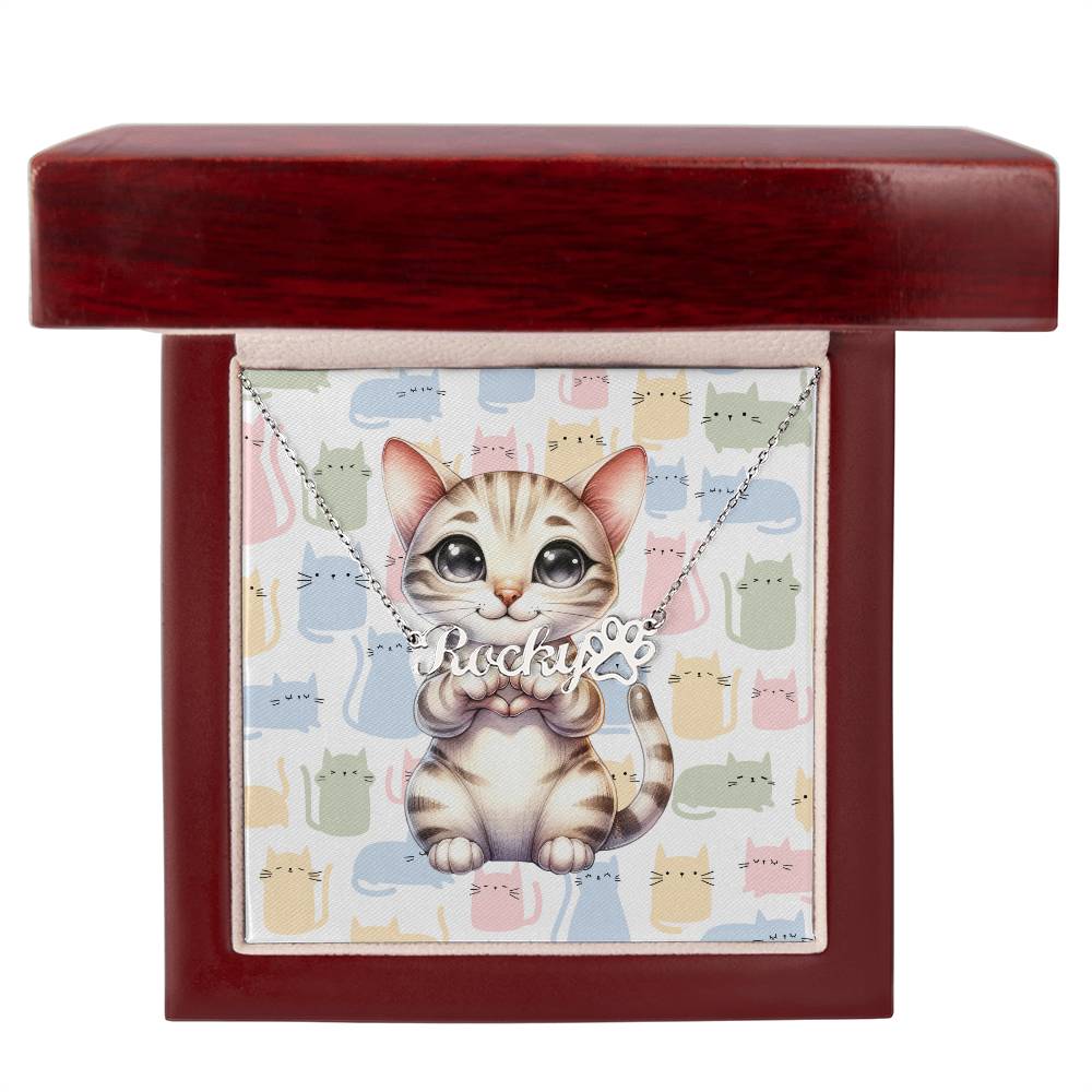 Ocicat Cat - Personalized Name Necklace + Paw Print