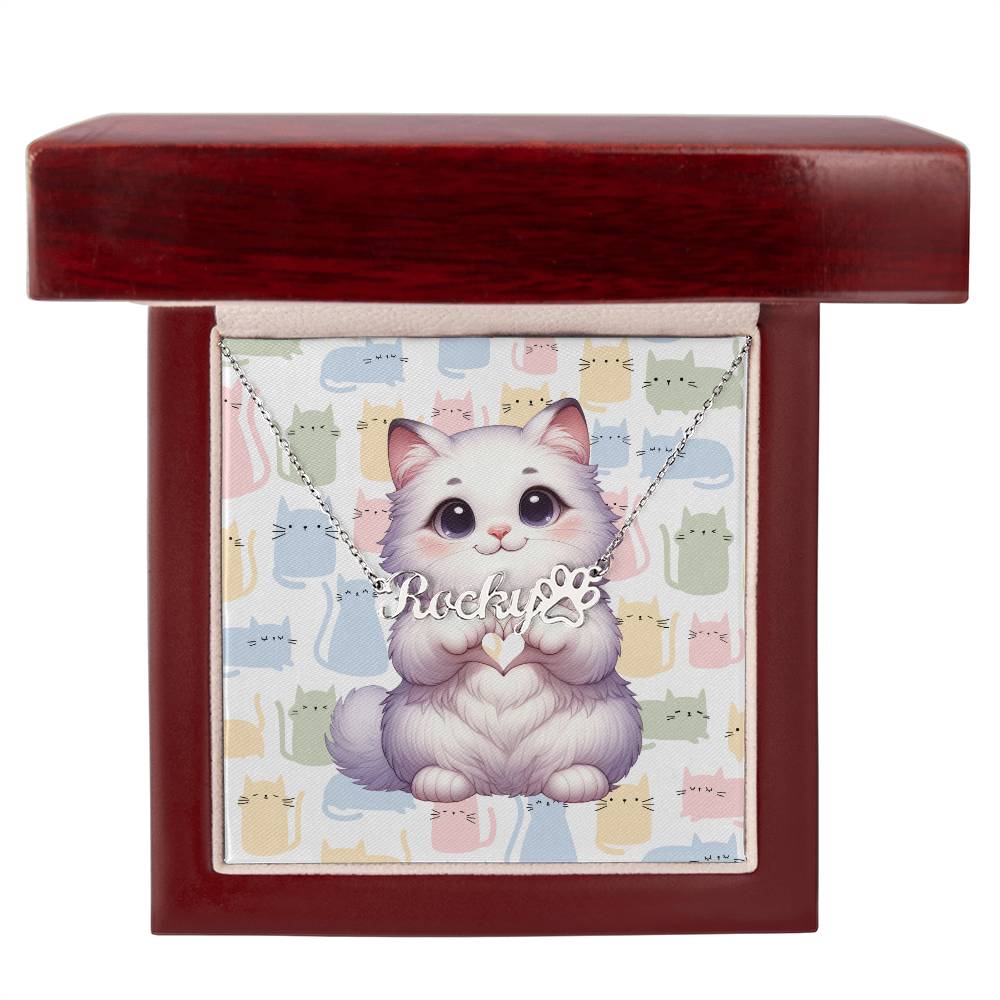 Turkish Van Cat - Personalized Name Necklace + Paw Print