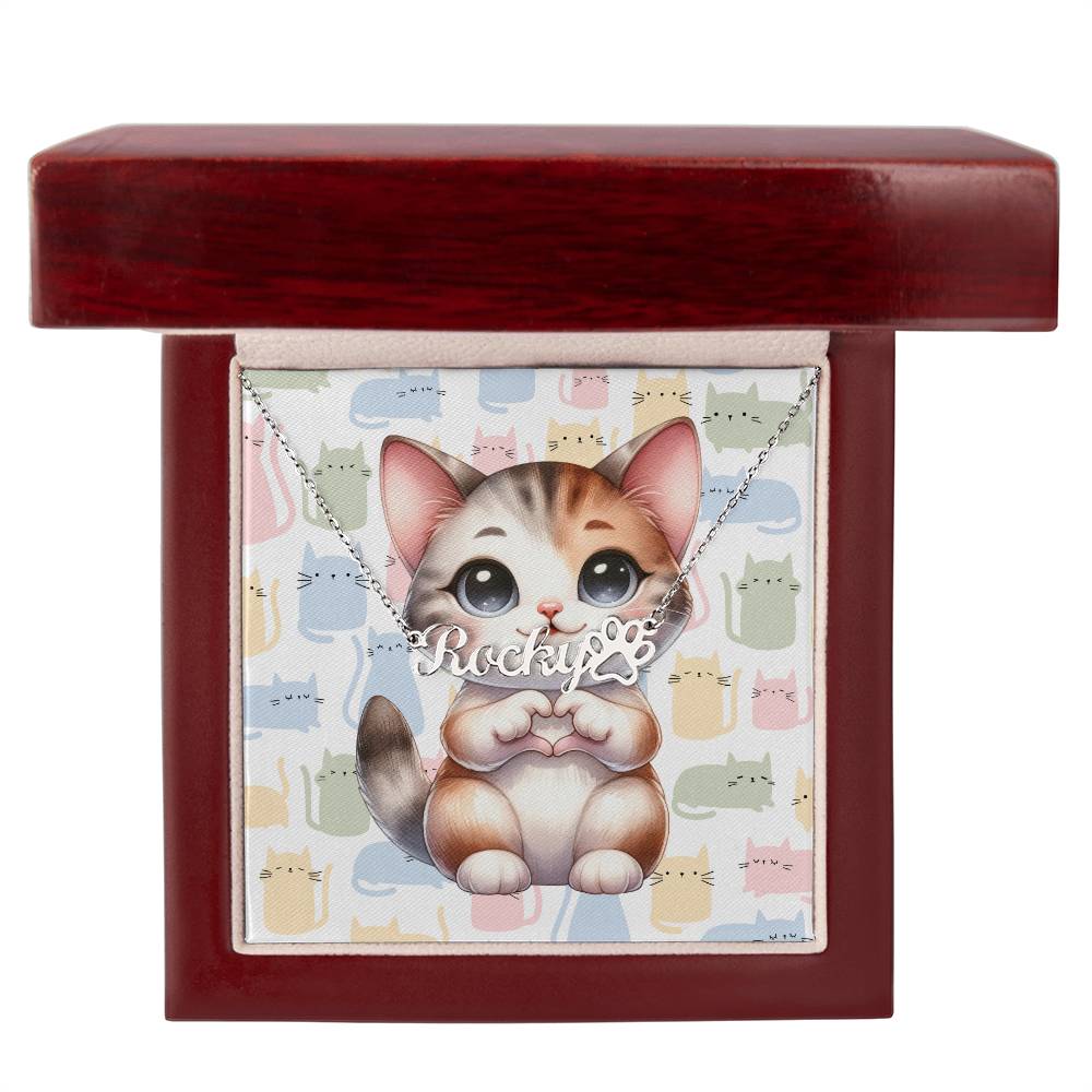 Manx Cat - Personalized Name Necklace + Paw Print
