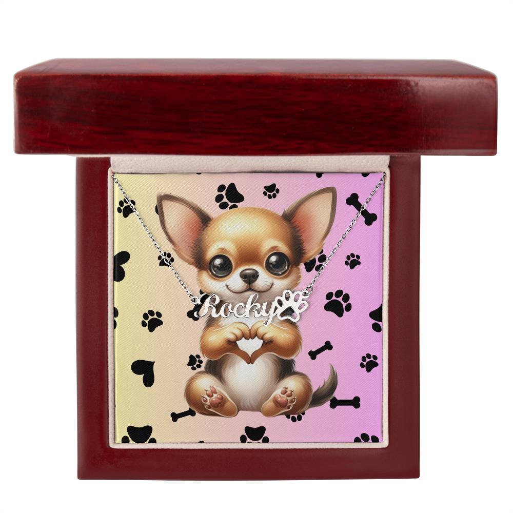 Chihuahua Dog - Personalized Name Necklace W/Paw Print Symbol - Custom Therapy Animal Jewelry & Keepsake