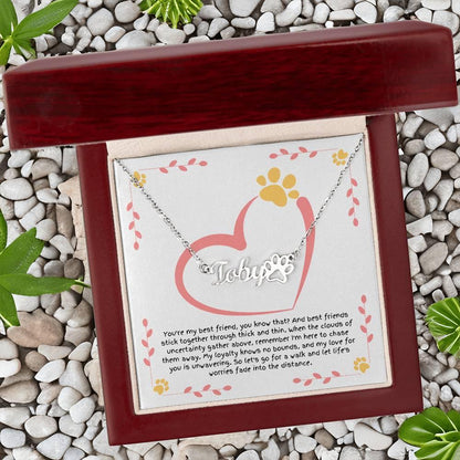 Shop our youre my best friend paw print name necklace featuring the 18k Yellow Gold Finish style option from MySisterIsASurvivor.