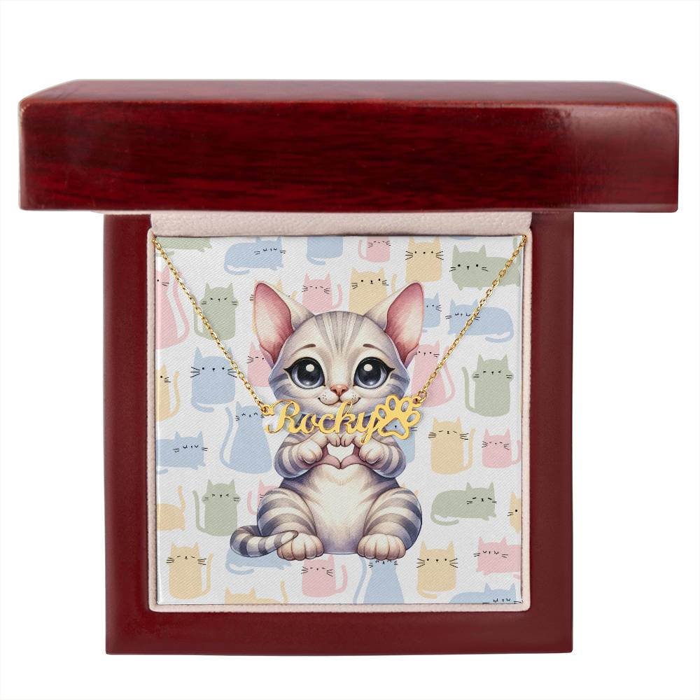 Egyptian Mau Cat - Personalized Name Necklace + Paw Print