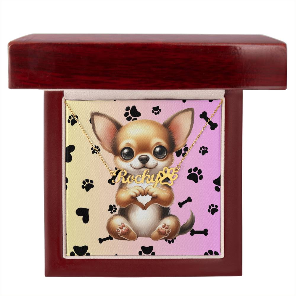 Chihuahua Dog - Personalized Name Necklace W/Paw Print Symbol - Custom Therapy Animal Jewelry & Keepsake
