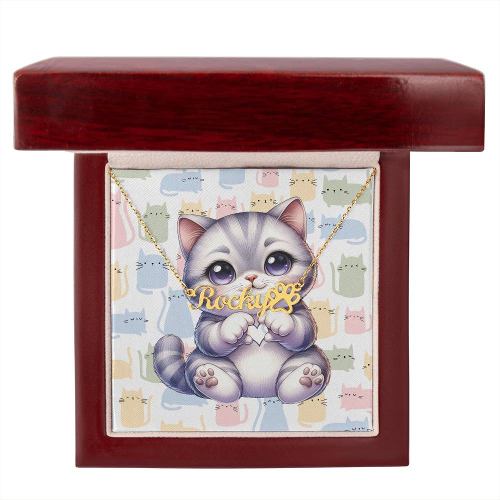British Shorthair Cat - Personalized Name Necklace + Paw Print