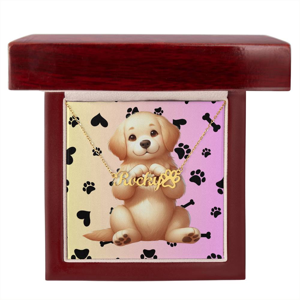 Golden Retriever Dog - Personalized Name Necklace W/Paw Print Symbol - Custom Therapy Animal Jewelry & Keepsake