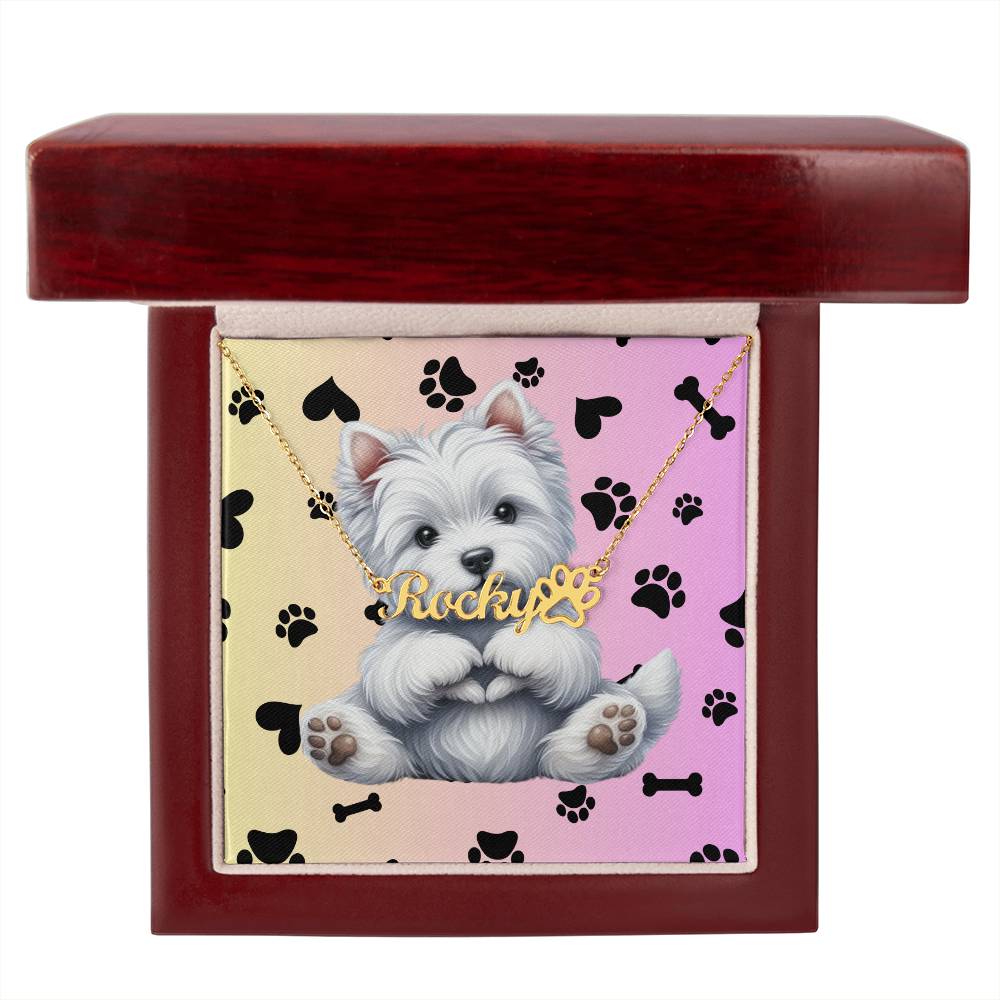 West Highland White Terrier Dog - Personalized Name Necklace W/Paw Print Symbol - Custom Therapy Animal Jewelry & Keepsake