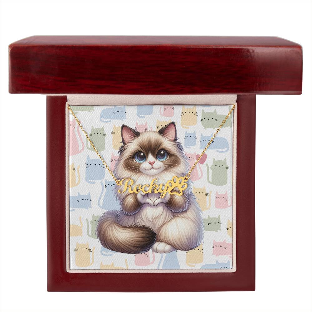 Birman Cat - Personalized Name Necklace + Paw Print