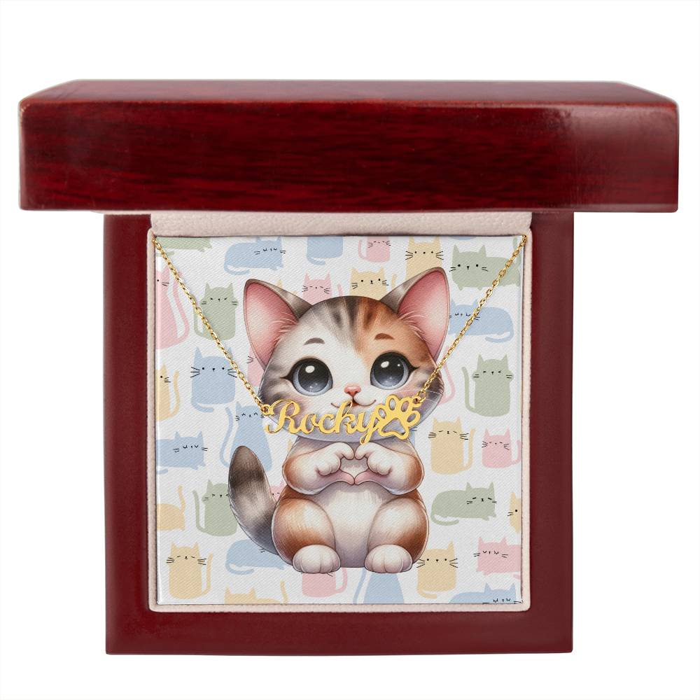Manx Cat - Personalized Name Necklace + Paw Print