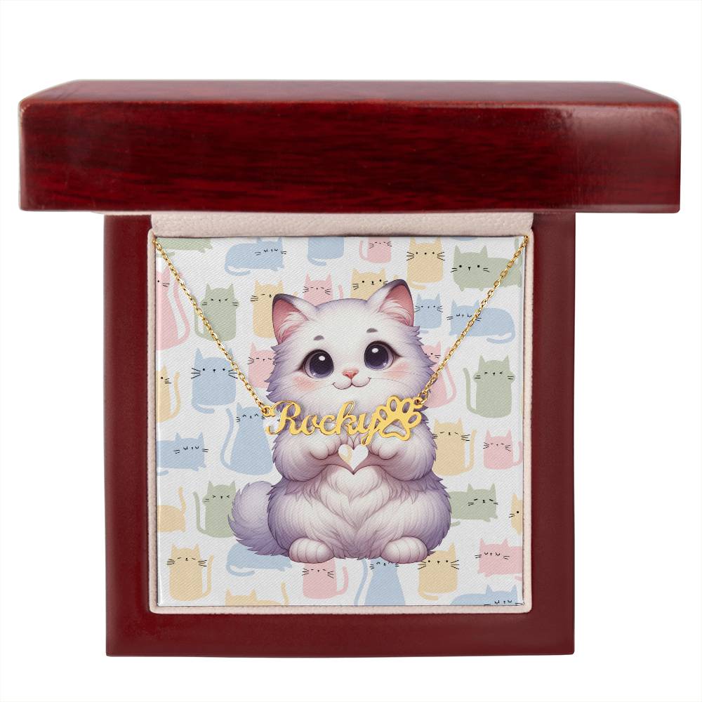 Turkish Van Cat - Personalized Name Necklace + Paw Print