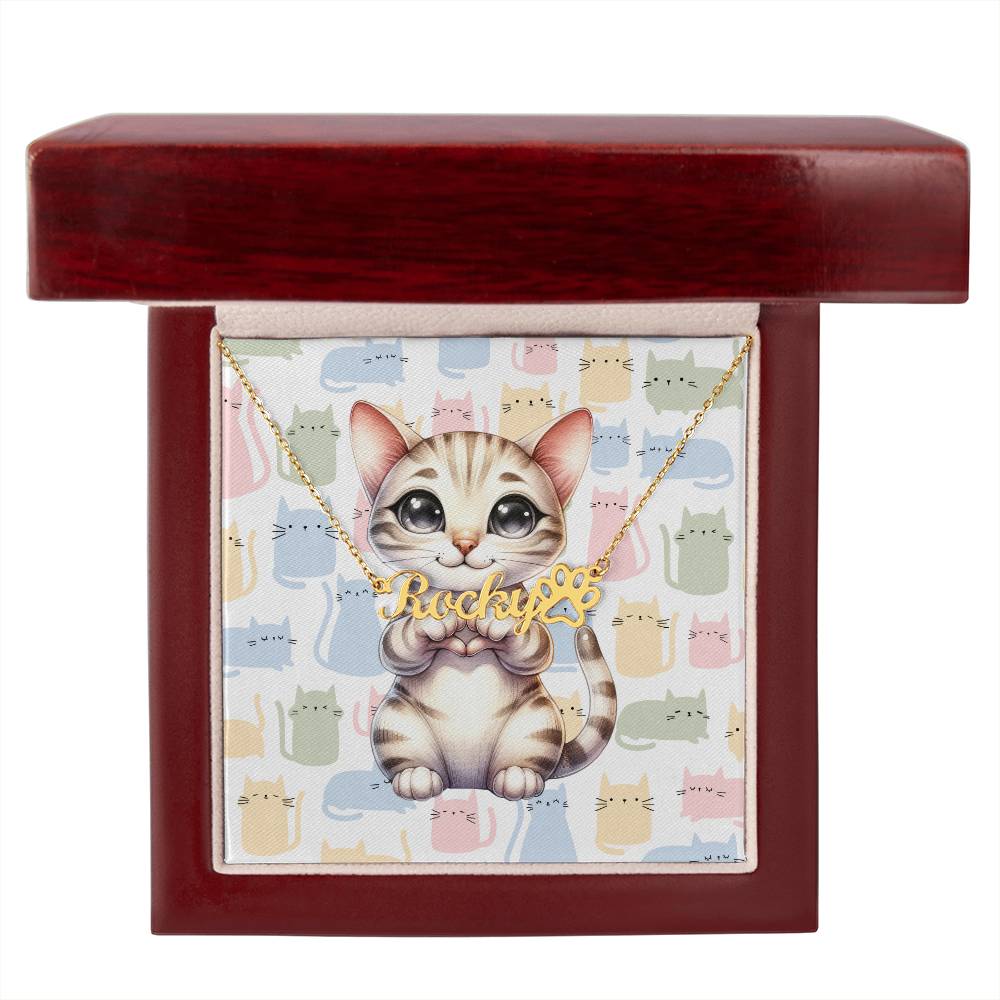 Ocicat Cat - Personalized Name Necklace + Paw Print