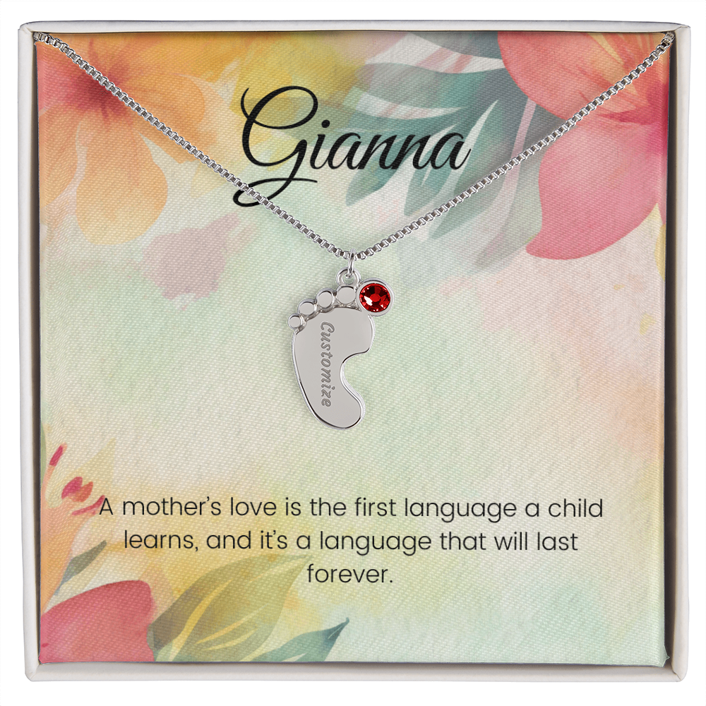 Engraved Baby Feet Necklace with Birthstone – A Mother's Love: The First Language of the Heart | Perfect Gift for New Moms