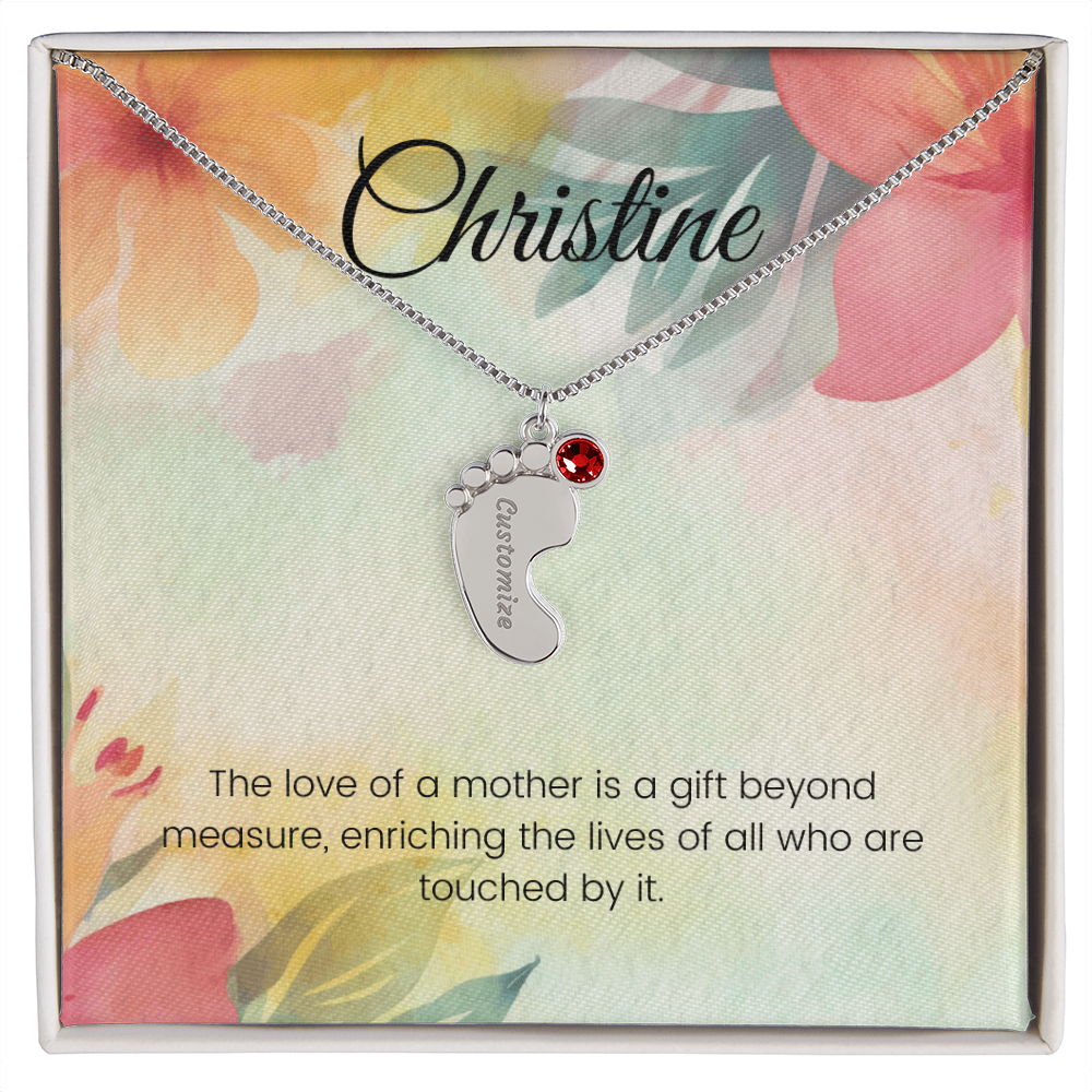 Engraved Baby Feet Necklace with Birthstone – A Mother's Love: A Gift Beyond Measure | Ideal Gift for New Moms
