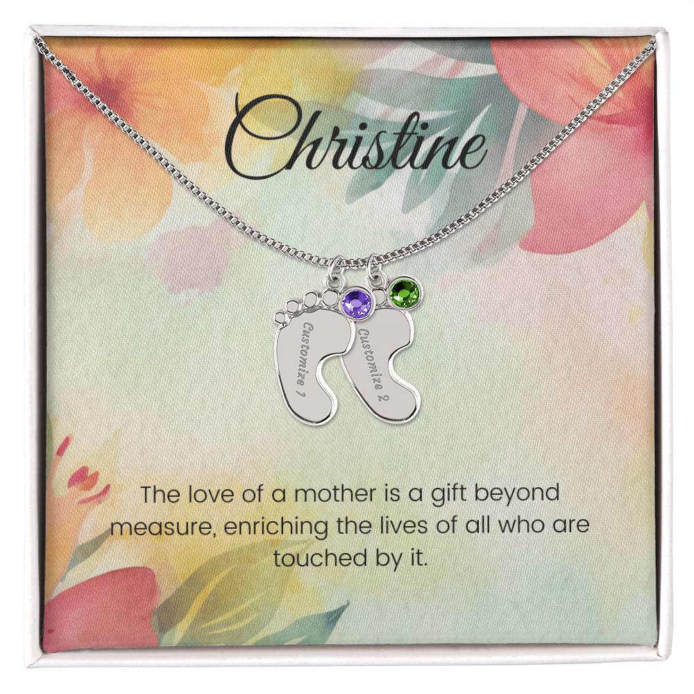 Engraved Baby Feet Necklace with Birthstone – A Mother's Love: A Gift Beyond Measure | Ideal Gift for New Moms