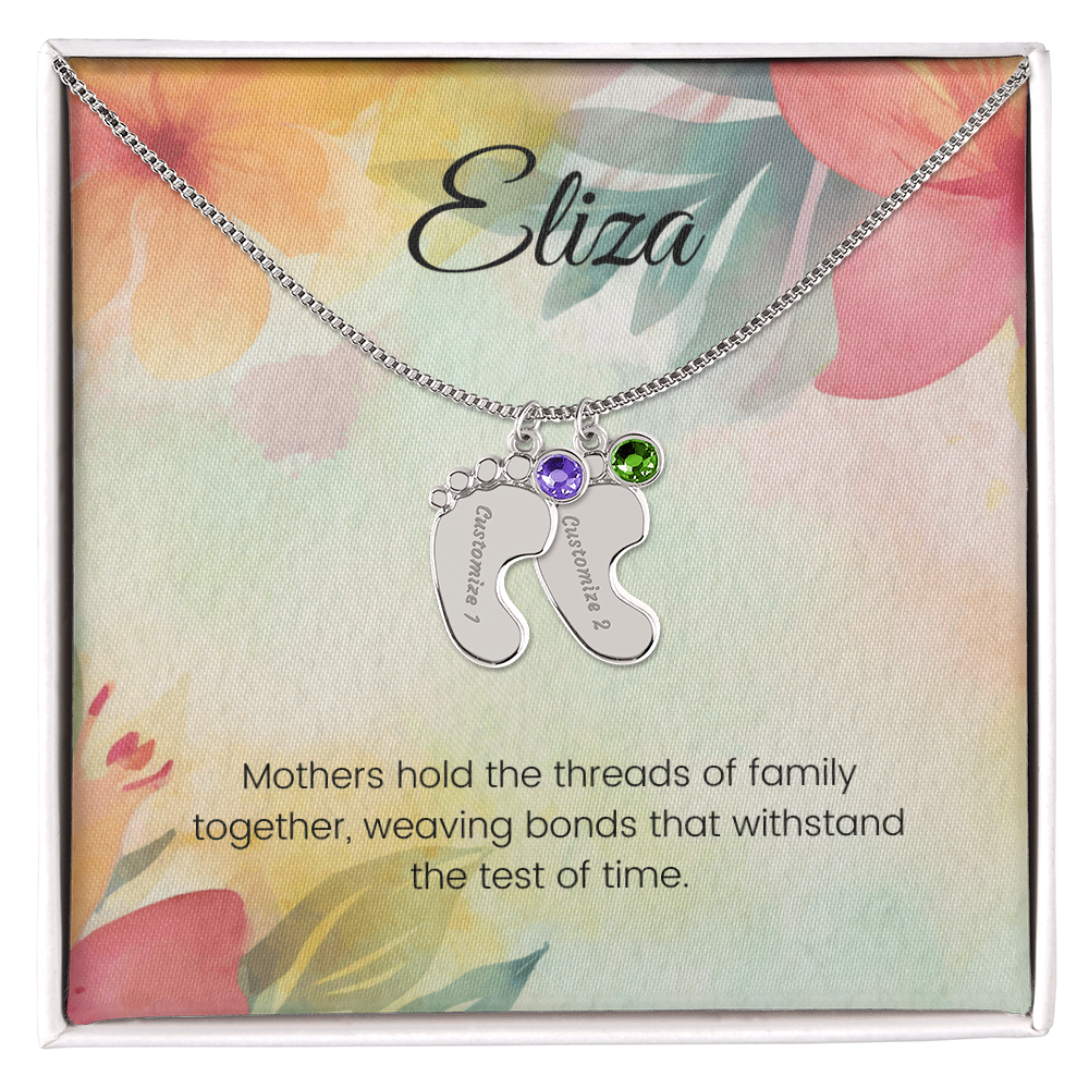Engraved Baby Feet Necklace with Birthstone – Holding Family Together: A Mother's Love | Perfect Gift for New Moms