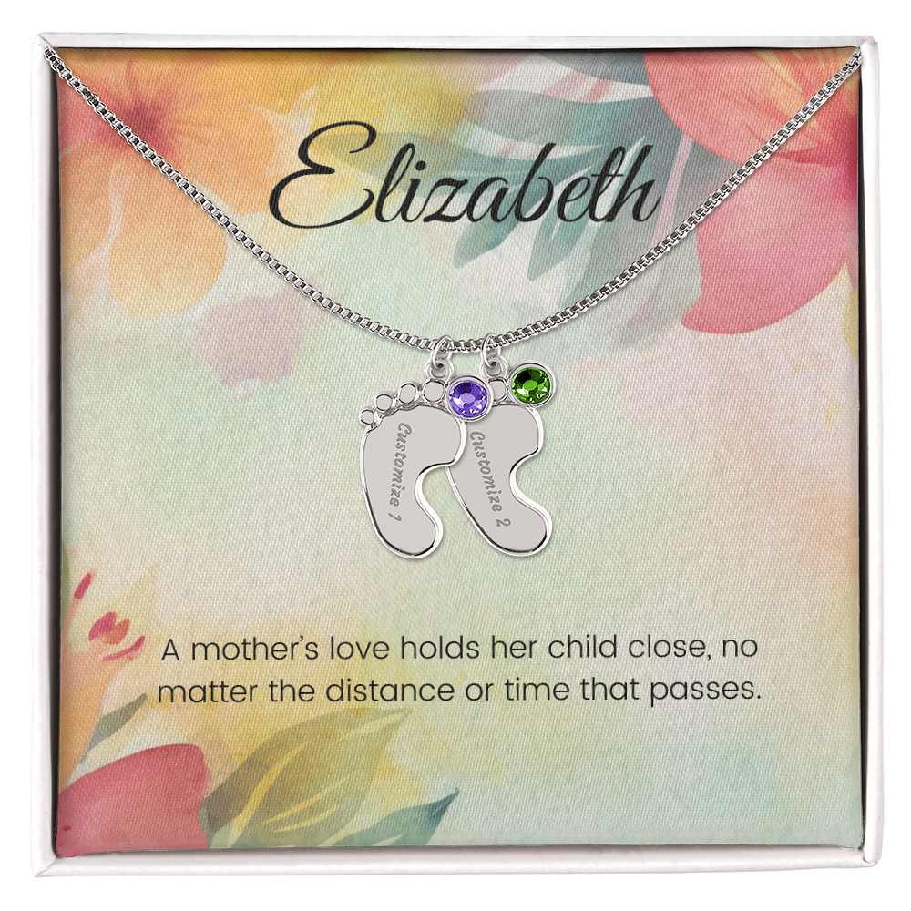 Engraved Baby Feet Necklace with Birthstone – A Mother's Love Holds Her Child Close, Always | Perfect Gift for New Moms