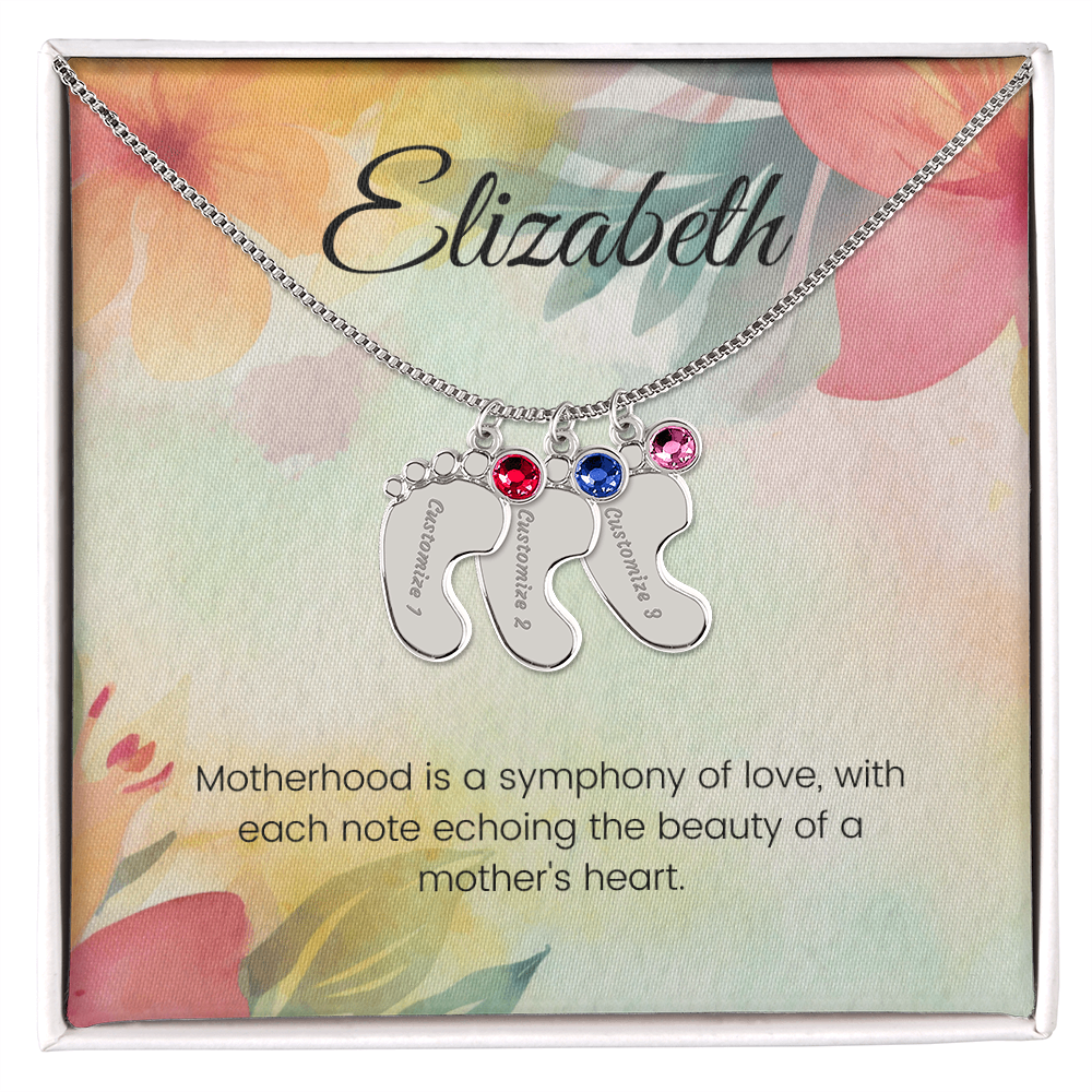 Engraved Baby Feet Necklace with Birthstone – A Symphony of Love: Beauty of a Mother's Heart | Perfect Gift for New Moms