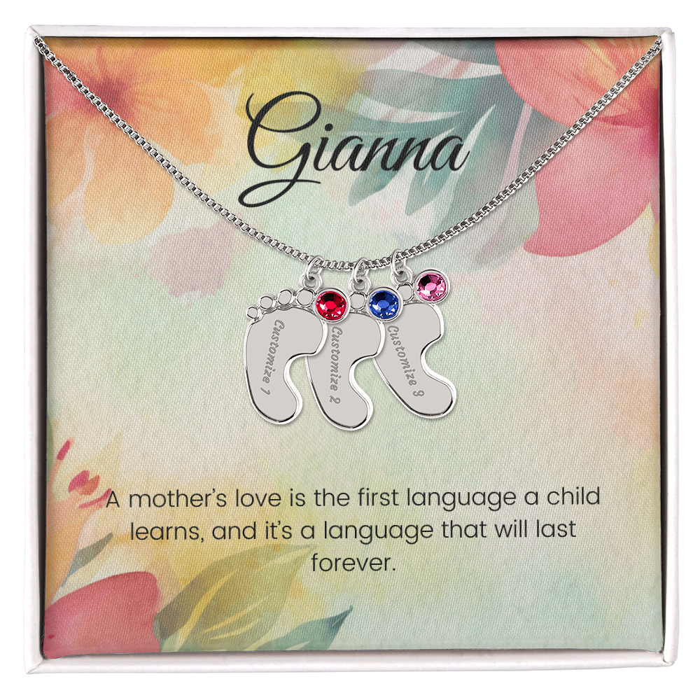 Engraved Baby Feet Necklace with Birthstone – A Mother's Love: The First Language of the Heart | Perfect Gift for New Moms
