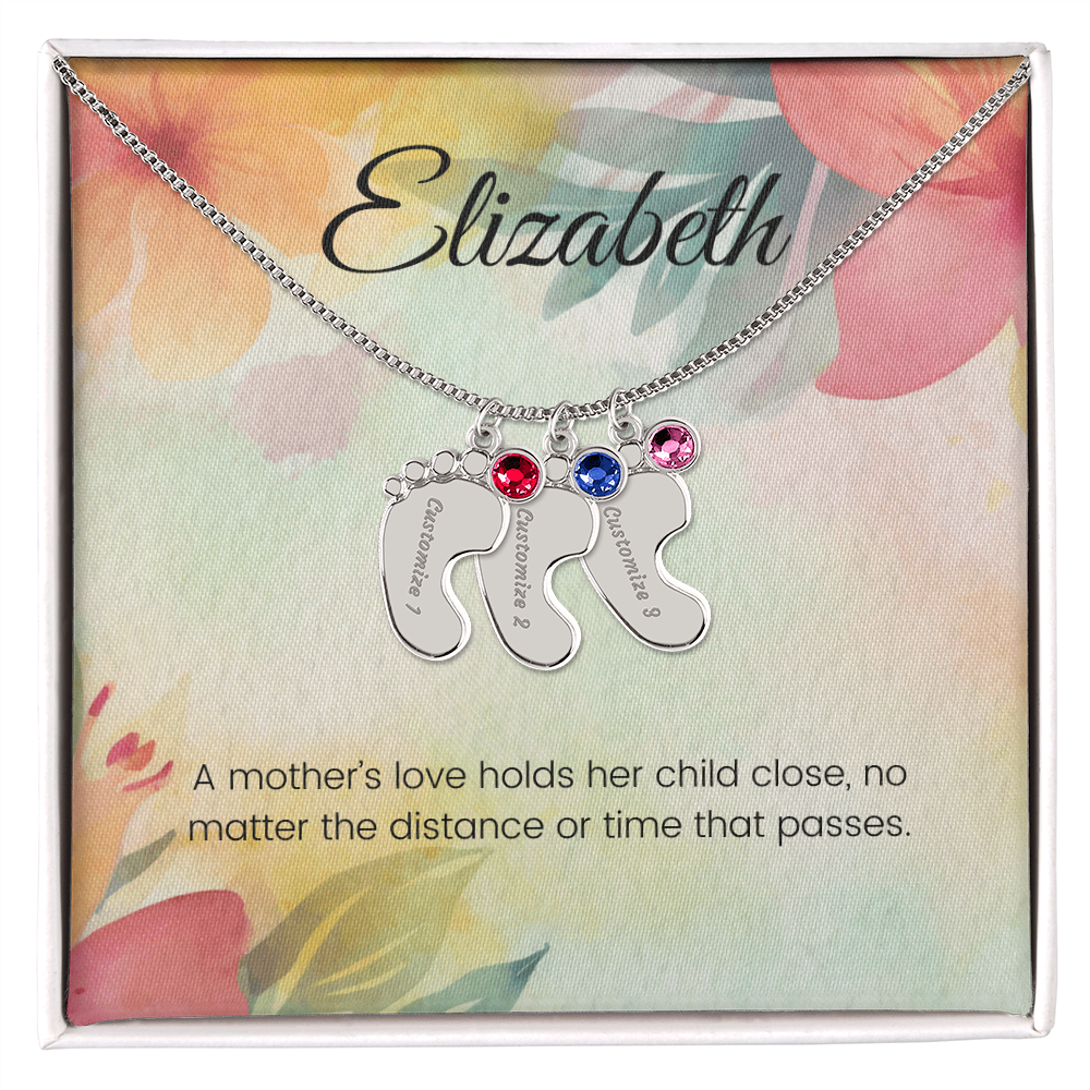 Engraved Baby Feet Necklace with Birthstone – A Mother's Love Holds Her Child Close, Always | Perfect Gift for New Moms