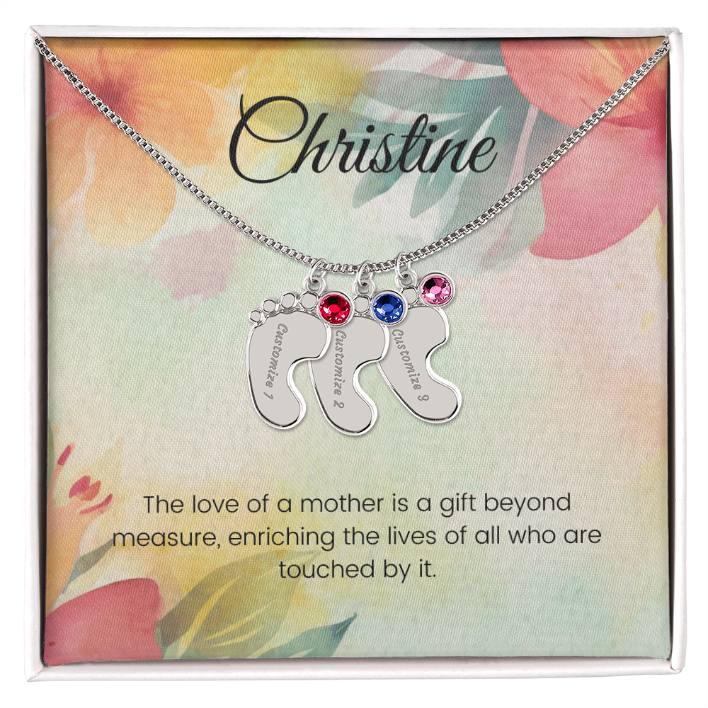 Engraved Baby Feet Necklace with Birthstone – A Mother's Love: A Gift Beyond Measure | Ideal Gift for New Moms