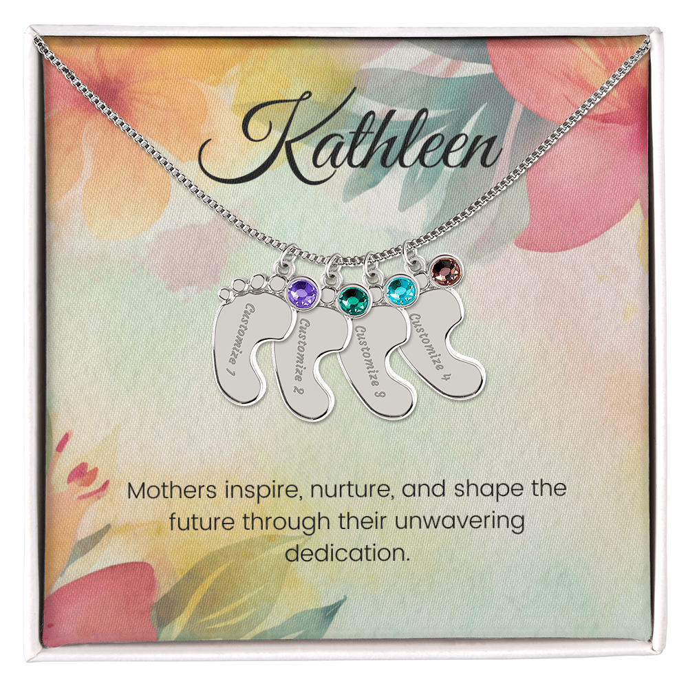 Engraved Baby Feet Necklace with Birthstone – Mothers Who Inspire, Nurture & Shape Futures | Gift for New Moms & Moms-to-Be