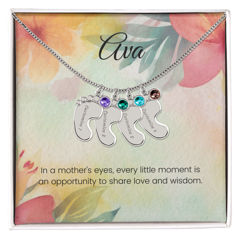 Engraved Baby Feet Necklace with Birthstone – Every Moment in a Mother's Eyes is Full of Love & Wisdom | Perfect Gift for New Moms