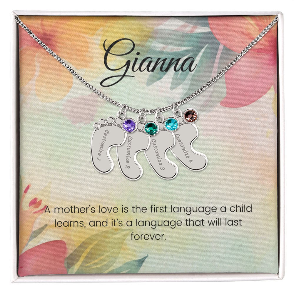 Engraved Baby Feet Necklace with Birthstone – A Mother's Love: The First Language of the Heart | Perfect Gift for New Moms