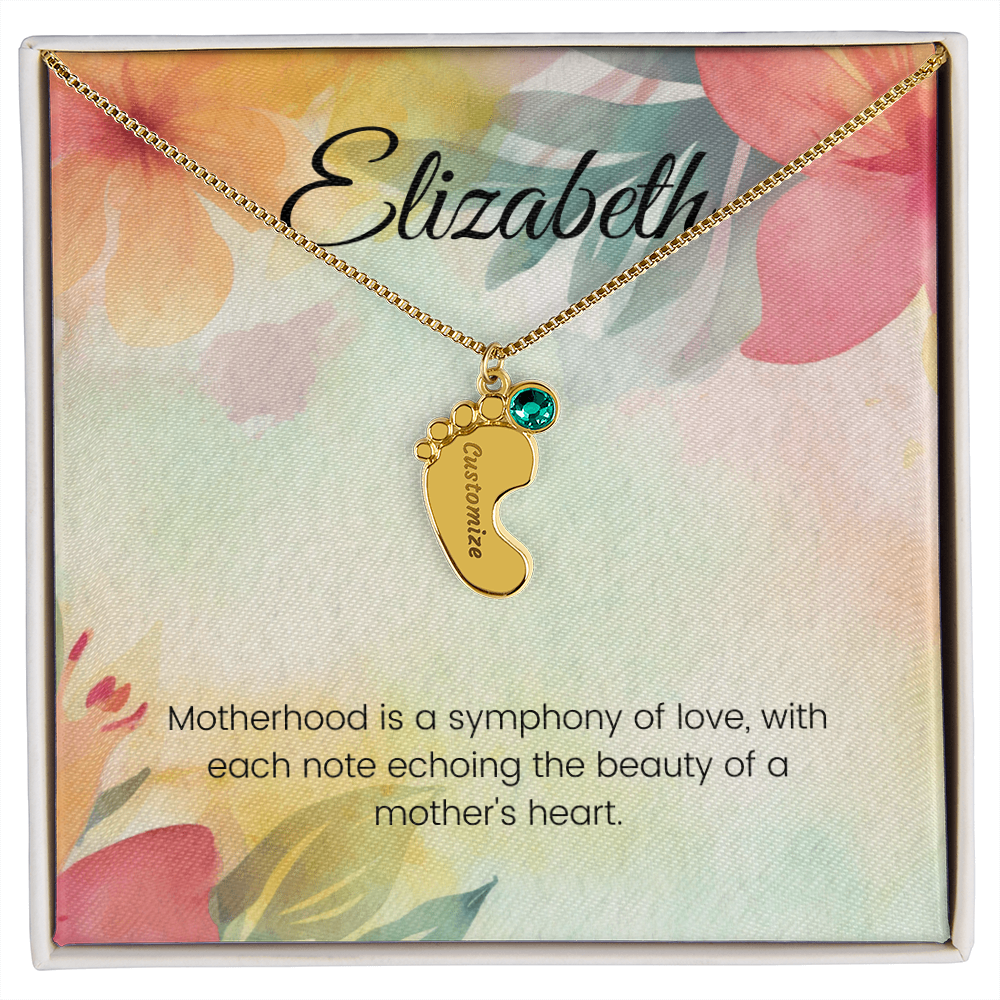 Engraved Baby Feet Necklace with Birthstone – A Symphony of Love: Beauty of a Mother's Heart | Perfect Gift for New Moms