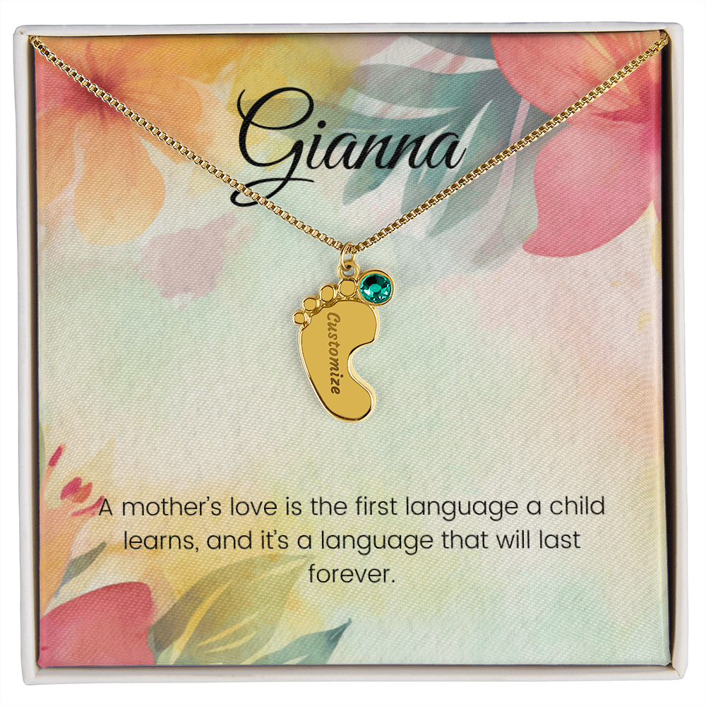 Engraved Baby Feet Necklace with Birthstone – A Mother's Love: The First Language of the Heart | Perfect Gift for New Moms